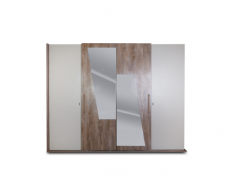 wooden beige wardrobe, wardrobe with mirror, sliding wardrobe