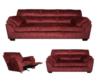 Dark Red Sofa Set with Recliner Chair