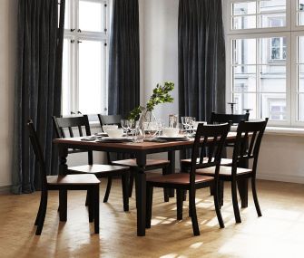 black dining table, 6 chairs, hub furniture