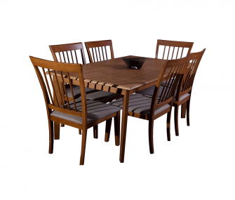 wooden dining table, 6 chairs, hub furniture