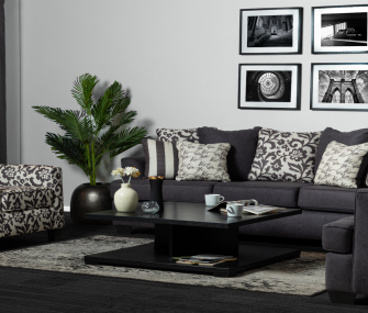 Grey Sofa Set with Patterned Chair