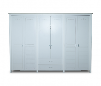white wardrobe, 6 doors wardrobe, floral handles