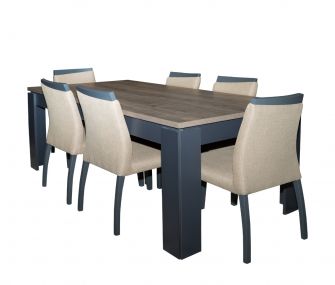grey brown dining table, 6 chairs, hub furniture
