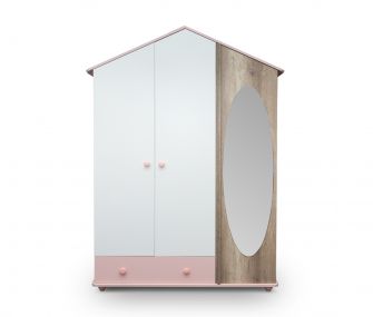 pink and white wardrobe, kids wardrobe, 3 doors wardrobe