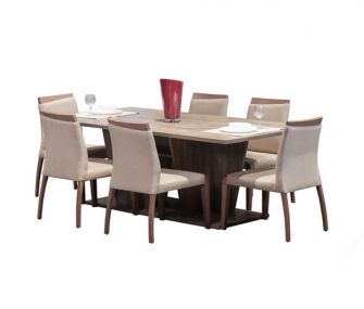 lego dining table, 6 beige chairs, hub furniture