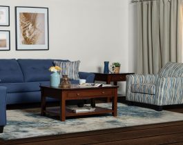 "Blue Sofa Set with Patterned Chair, living room set , living room sofa set , living rooom furniture , blue living room , hub furniture 
